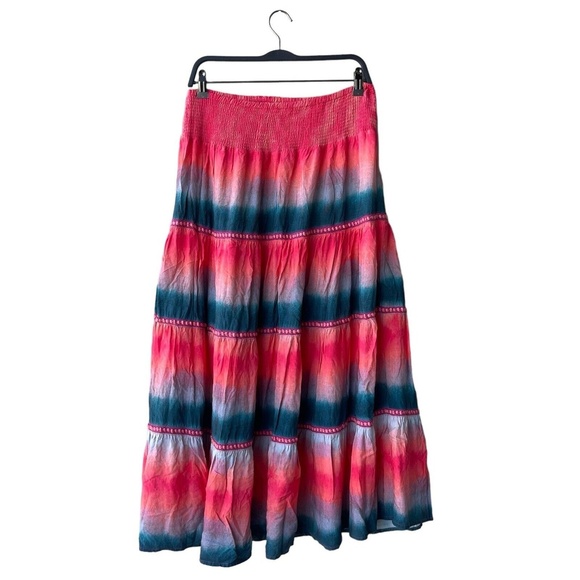 John Mark Tie-dyed Prairie Broomstick Skirt Smocked Waist Tiered Pull On L - Picture 1 of 3